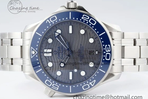 0310 Affordable Seamaster Diver 300M ZF 1:1 Best Edition Blue Ceramic Gray Dial on SS Bracelet A 7734